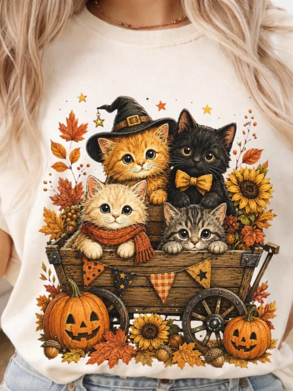 Halloween Cat Shirt, Cute Pumpkin Tee, Autumn Shirt